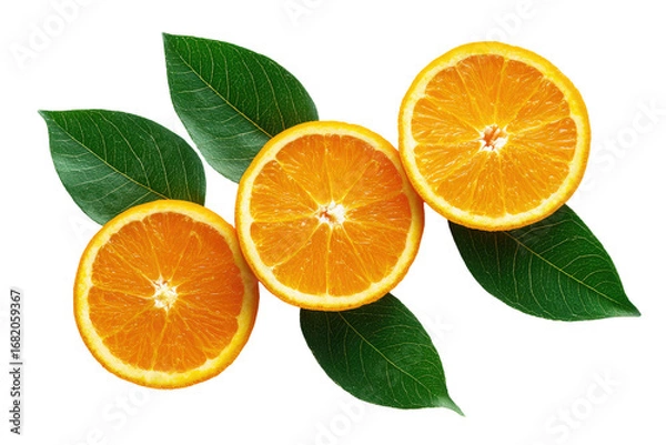 Obraz Three orange slices with leaves