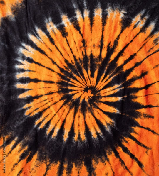 Obraz Close-up tie-dye fabric, vibrant orange and black swirling pattern