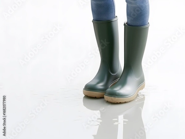 Fototapeta Eco-Friendly Waterproof Green Rubber Boots: Casual Outdoor Wear for Fashionable Rain Protection