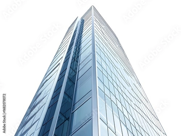 Fototapeta Modern Skyscraper Architecture: Iconic High-Rise with Glass Facade in Urban Cityscape - Investment Opportunity in Business District with Contemporary Structural Design and Minimalist Lines