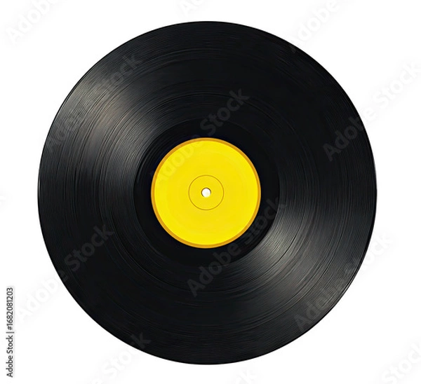 Fototapeta Close-up of a black vinyl record with a bright yellow label (3)