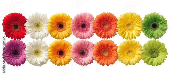 Fototapeta Colorful gerbera daisies arranged in a grid pattern