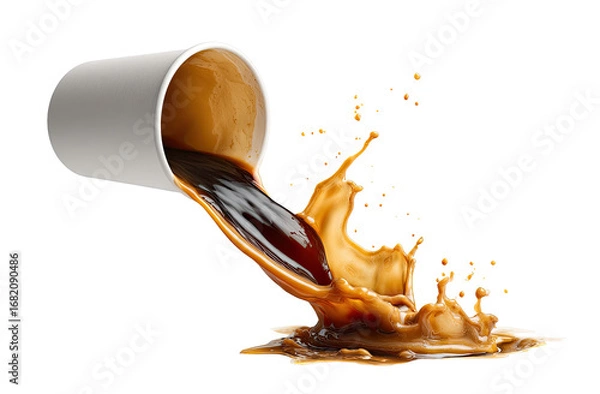 Fototapeta Coffee pouring from a disposable cup, creating a splash