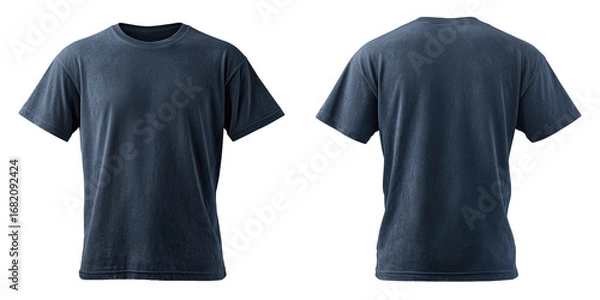 Fototapeta Front and back view of a plain, slate-blue t-shirt