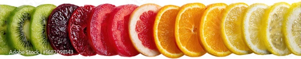 Fototapeta Colorful fruit slices arranged in a horizontal row (1)