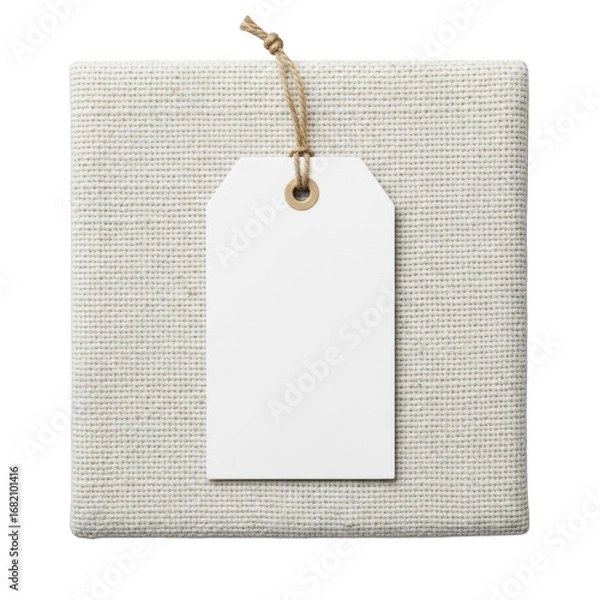 Fototapeta Gift tag on textured fabric isolated on transparent background