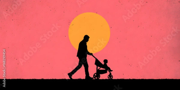 Fototapeta Happy Parent Strolling in a Sunny Park with Child