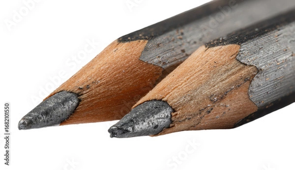 Fototapeta Close-up of two used pencils, showing lead and wood