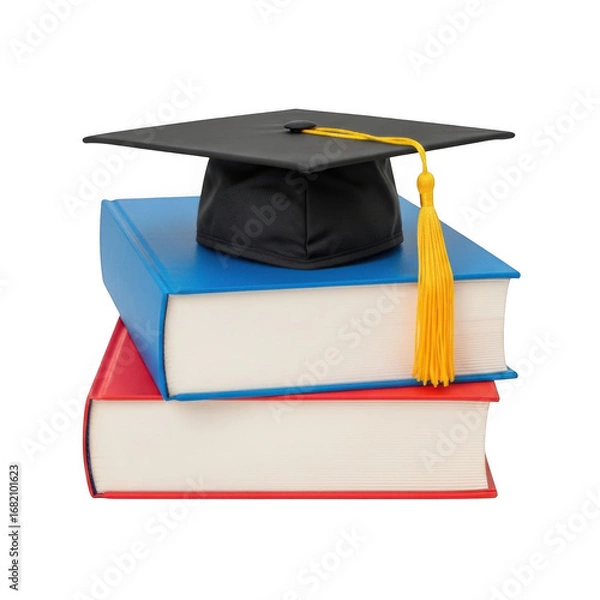 Fototapeta Graduation cap and books isolated on transparent background