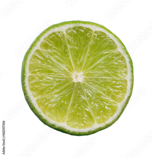 Fototapeta Close-up circular slice of a lime, vibrant green, with a noticeable interior pith