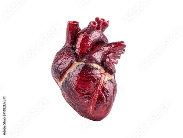Obraz A detailed, isolated model of a human heart.  Reddish-maroon colored, showing anatomical features