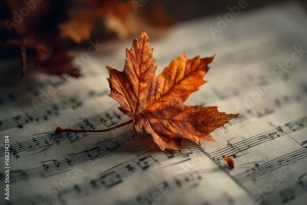 Obraz Autumnal Serenade A Maple Leaf on Musical Notes, Evoking the Season's Melody