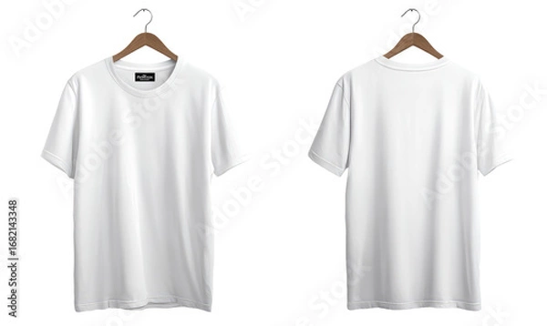 Obraz Front and back view of a plain white t-shirt on a hanger