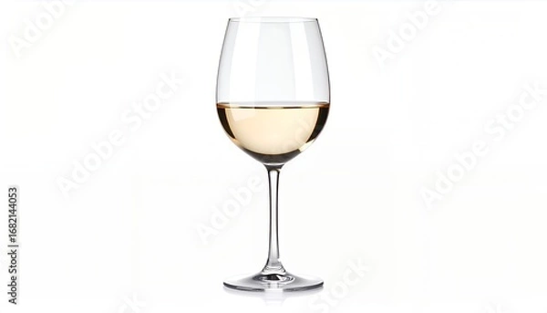 Obraz A close-up shot of a wine glass filled with a light-colored alcoholic beverage, isolated on white.