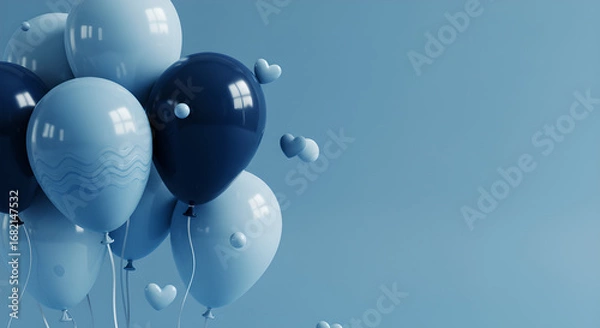 Obraz Blue Balloons and Hearts Celebration Background