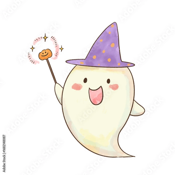Obraz かわいくてゆるい水彩タッチのハロウィンおばけイラスト