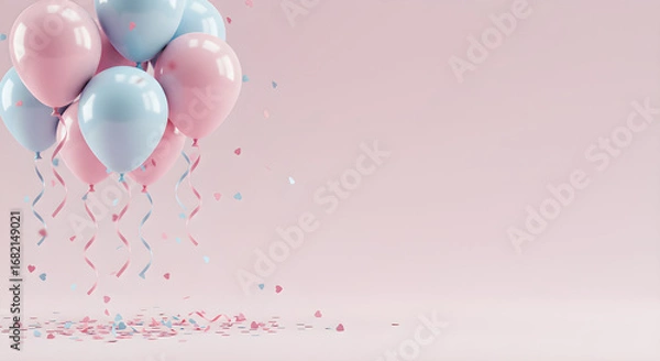 Obraz Pastel pink and blue balloons with confetti on a soft background