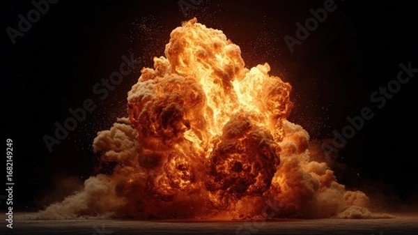 Fototapeta dramatic fire explosion isolated on dark background, super slow motion rendering, perfect for VFX and high-intensity sequences