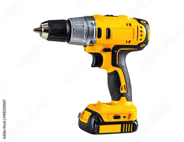 Fototapeta Yellow cordless drill, angled view
