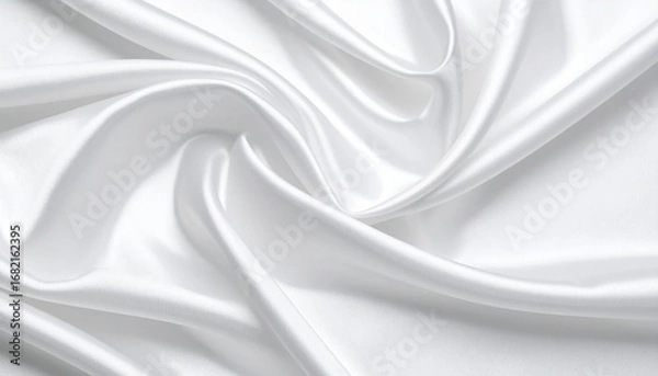 Fototapeta Elegant white satin fabric with soft, flowing drapes, creating a luxurious and smooth textured background perfect for sophisticated designs and delicate concepts
