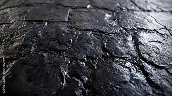 Fototapeta Close Up of Dark Stone Texture with Rough Surface Rock Material Background Natural and Weathered Element in Abstract Pattern Tile