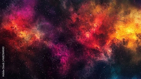 Fototapeta Vibrant Colorful Nebula with Stars in a Dark Cosmic Universe Background with Abstract Illustration of Galaxy and Outer Space Scenery
