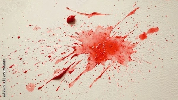 Fototapeta Bright Red Blood Splatter on Textured White Surface in a Disturbing Display of Violence and Injury