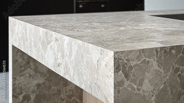 Fototapeta Close Up of Gray and Beige Marble Countertop Texture in Modern Kitchen with Seamless Design for Interior Home Renovation