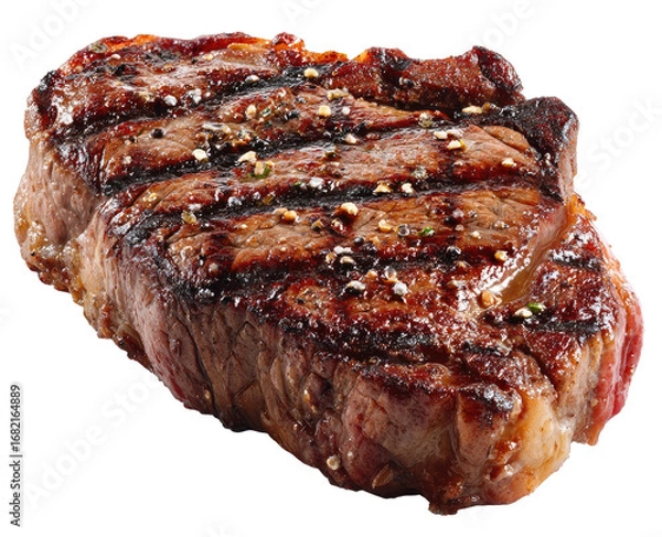 Obraz Grilled steak, seasoned with pepper and salt, shows grill marks