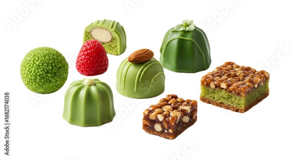 Fototapeta Matcha Chocolate Assortment Isolated on Transparent Background. Japanese food