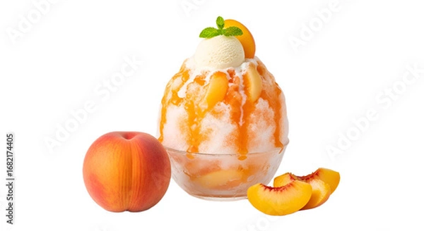 Fototapeta Peach Kakigori Isolated on Transparent Background. Japanese food