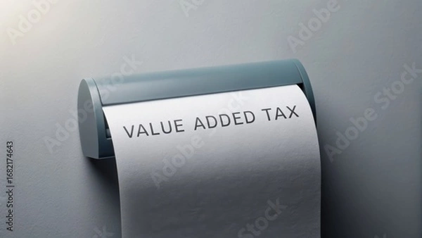 Fototapeta Value Added Tax  concept. Tax roll showing value added tax on a grey background.