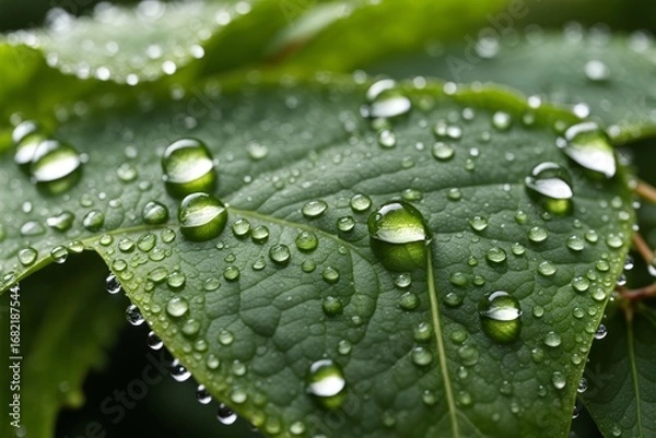 Fototapeta Dew Drops on Leaf Macro