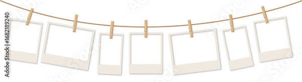 Fototapeta transparent polaroids in a string with large bottom border