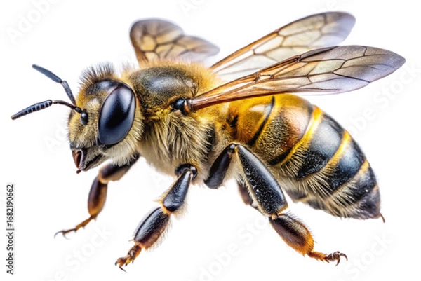 Fototapeta bee on white background. a stunning bumblebee is flying isolated on transparant