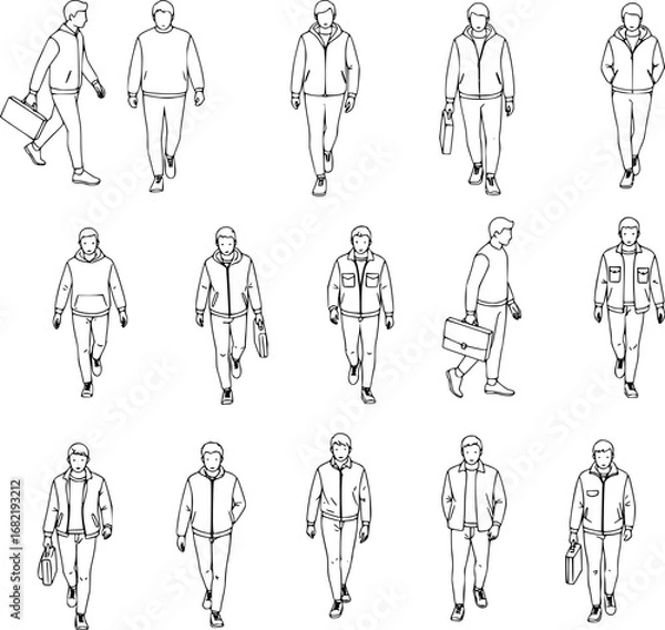 Fototapeta CAD Drawings. Set business people outlines isolated on white background. Walking, standing, talking etc. Vector illustration.
