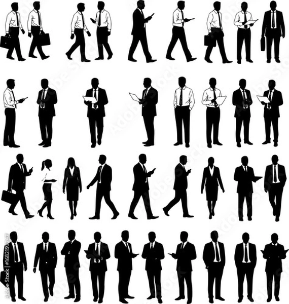 Fototapeta CAD Drawings. Set business people outlines isolated on white background. Walking, standing, talking etc. Vector illustration.
