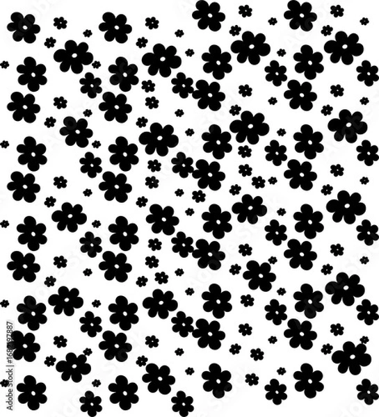 Obraz Vector seamless floral pattern. Cute black small flowers on white background. 