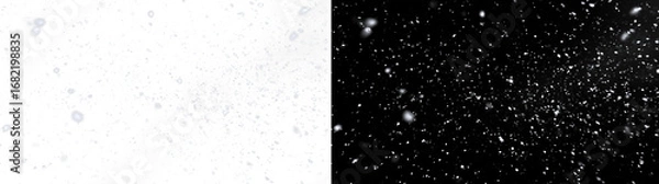 Fototapeta Dynamic falling snow and particle blizzard effect. This high-quality PNG file features a transparent background, perfect for creating intense winter storms, grunge textures, or cinematic VFX overlays.