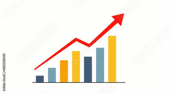 Fototapeta illustration of rising financial graph with colorful bars and arrow pointing upward, minimal clean design