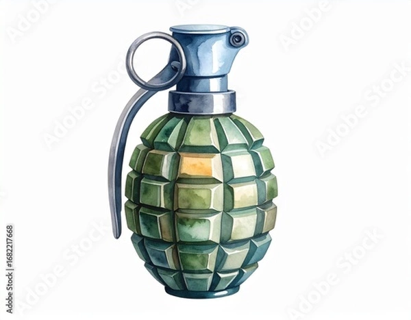 Obraz Detailed Watercolor Illustration of a Tactical Grenade Depicting Explosive Power