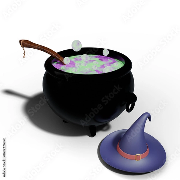Obraz Witch Hat and Cauldron With Poison, Halloween season. transparency on background.