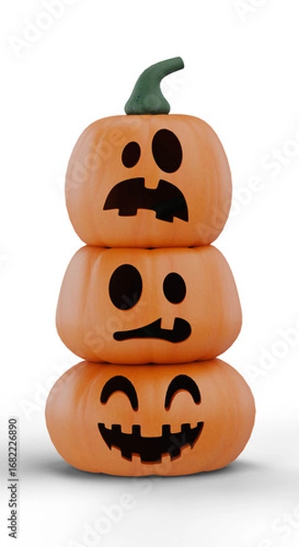 Obraz Funny A Stack of  jack-o'-lantern, isolate on transparency background 