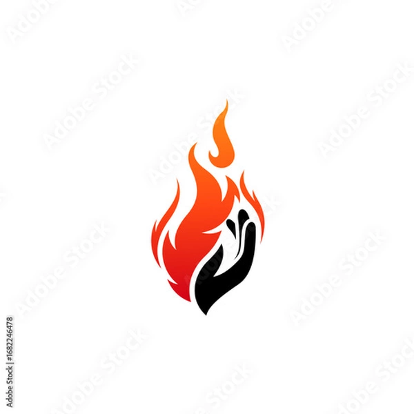 Fototapeta logo of smoldering embers and a hand, burning hand icon