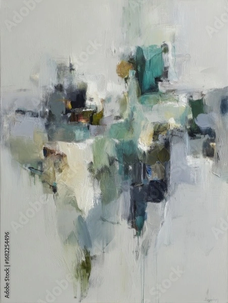 Fototapeta Abstract Composition Featuring Fluid Shapes and Colors in a Modern Art Style With a Focus on Blue and Green Tones in an Indoor Setting