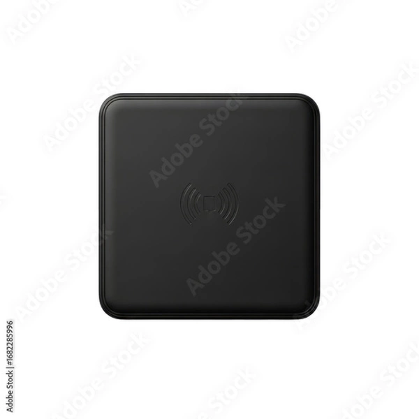 Obraz Black Wireless Charger Device Isolated on a Transparent Background Top View Studio Shot
