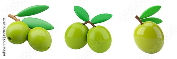 Obraz Green Olives With Leaves Isolated On Transparent Background Showing Detailed Structure With Glossy Appearance