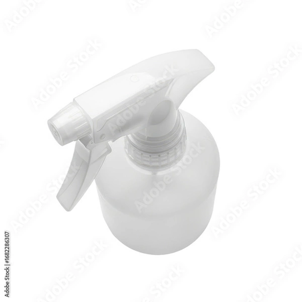 Obraz White Spray Bottle Isolated on a Transparent Background a Top View of a Plastic Atomizer for Cleaning and Hygiene