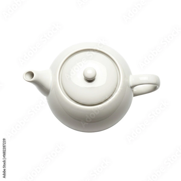 Obraz Elegant White Ceramic Teapot Isolated on Transparent Background Top View with Lid and Handle