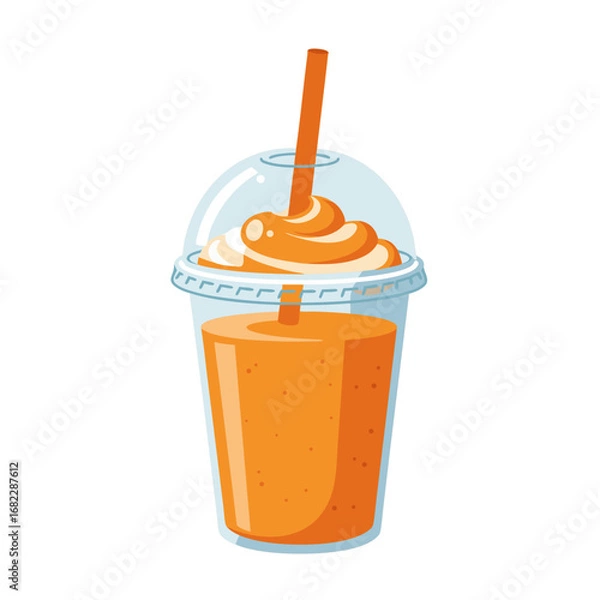 Fototapeta Refreshing Orange Smoothie with Whipped Cream and Straw